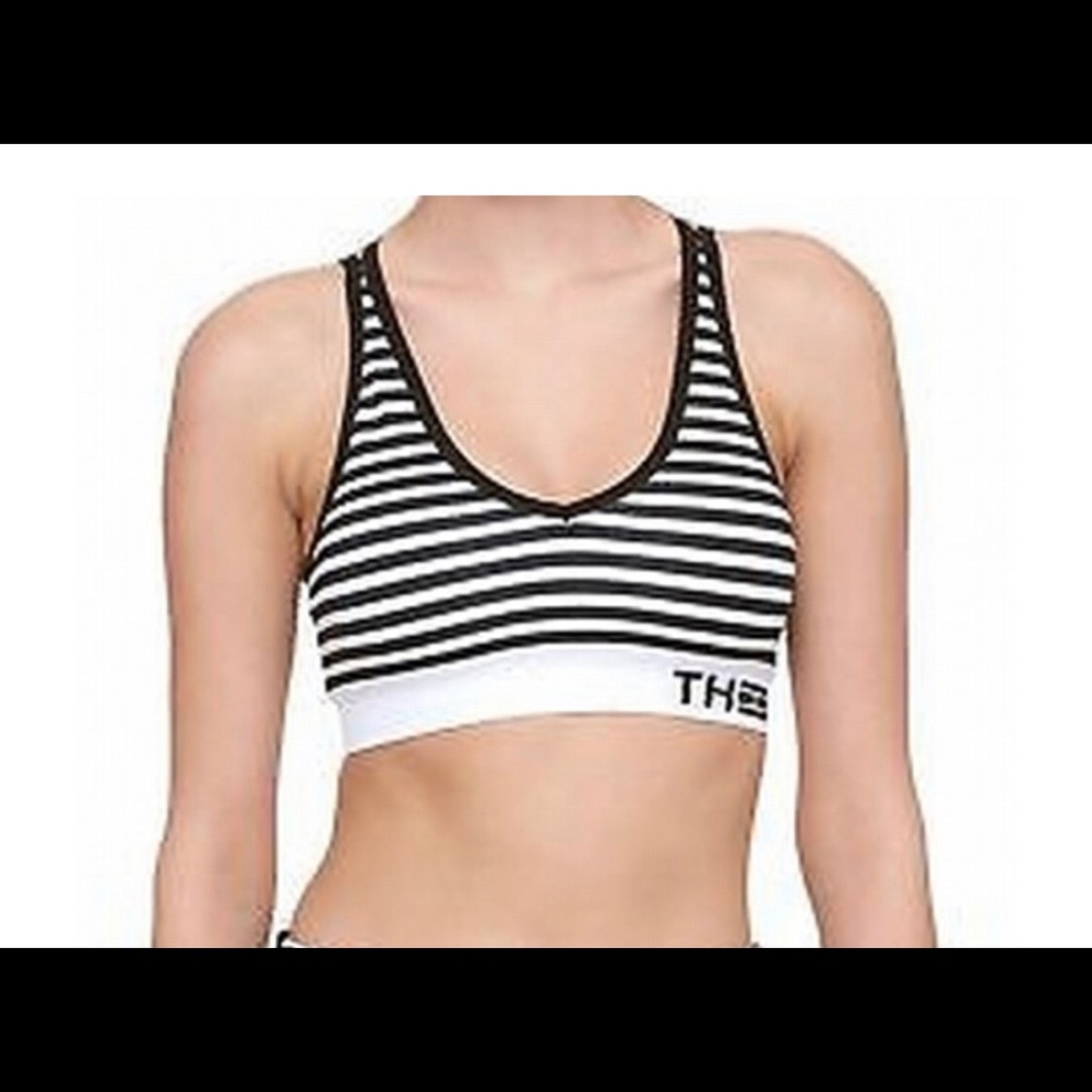 Black and white sports bra with stripped back